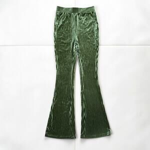 Shein Velvet Green Striped High Waist Flare Pants S